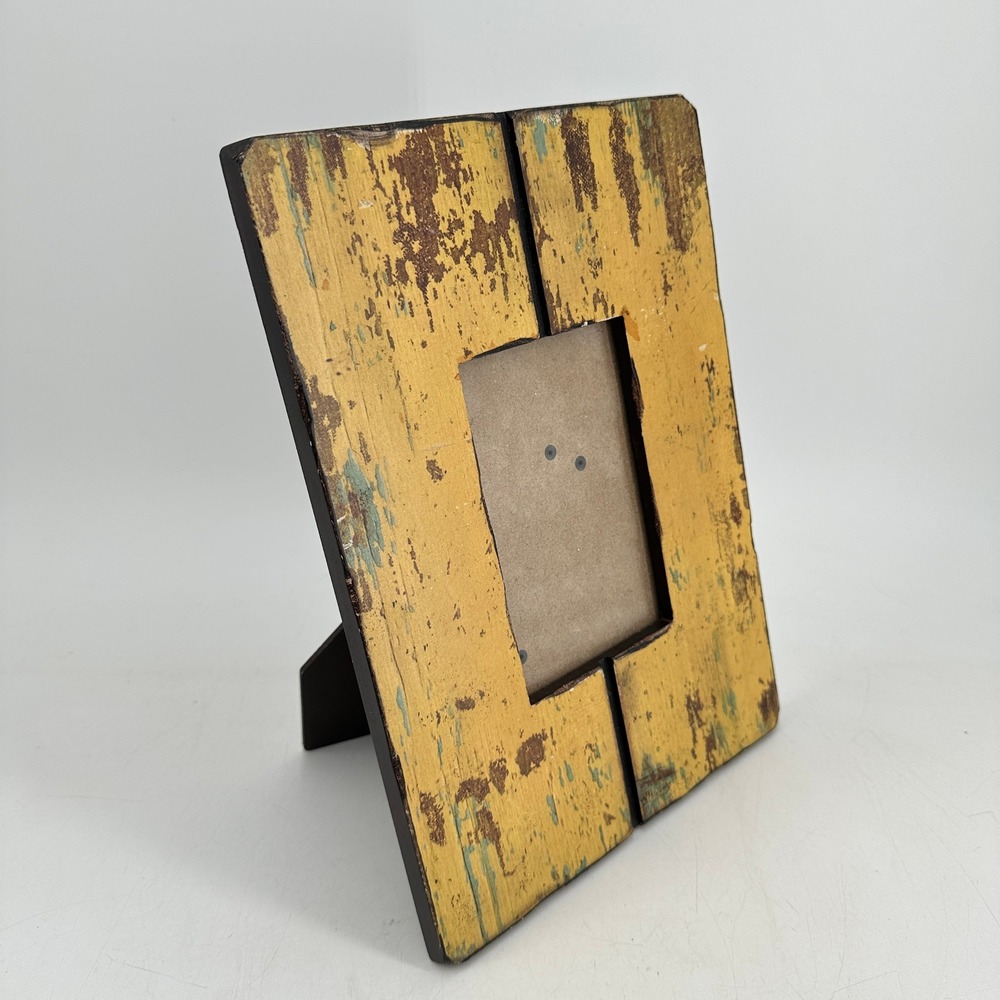 Rustic Distressed Yellow Wood Picture Frame Weathered Farmhouse Decor 4x6